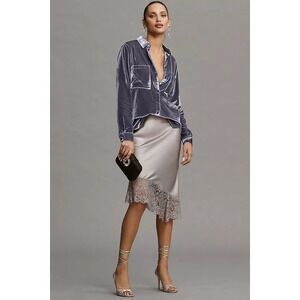 Pilcro Anthropologie The Hadley Velvet Button Down Gray Blue Relaxed Shirt 
Med